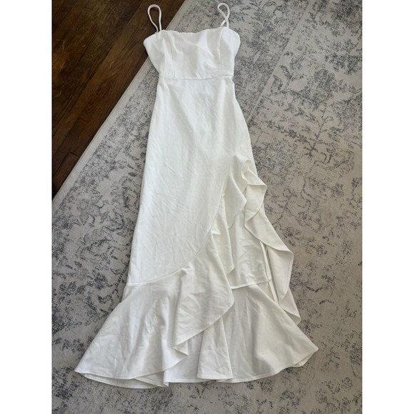 Lulus Iveta White Cutout Ruffled Sleeveless Midi Dress Size Medium Bridal Sexy - Picture 2 of 8